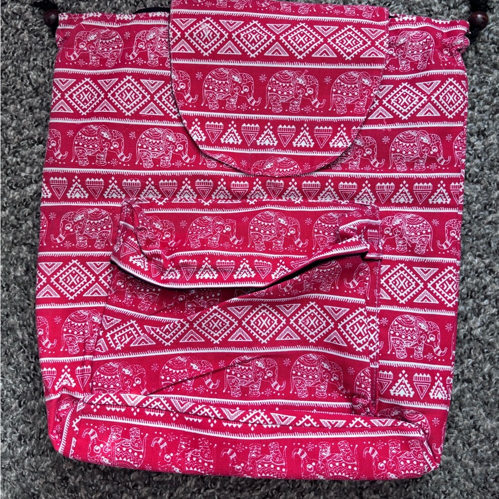 Thai Stylish Red Elephant Print Women's Shoulder Bag